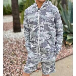 NEW PIXIE LANE boys camo hoodie in olive camo